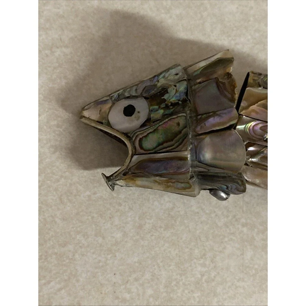 VINTAGE ARTICULATED FISH BOTTLE OPENER MOTHER OF PEARL ABALONE SHELL MEXICO